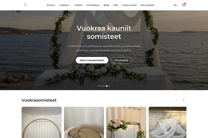 Kuvakaappaus Juhladecon sivustosta