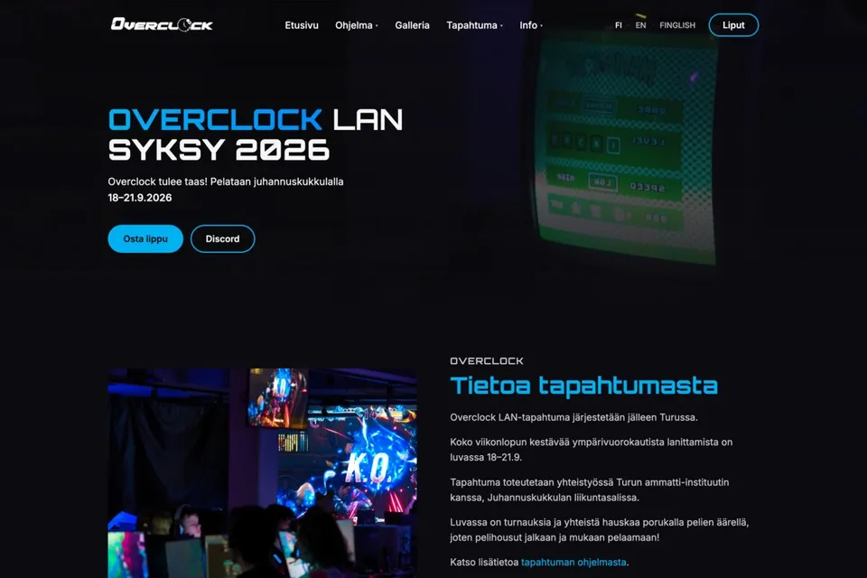 Kuvakaappaus Overclock LAN -tapahtuman sivustosta