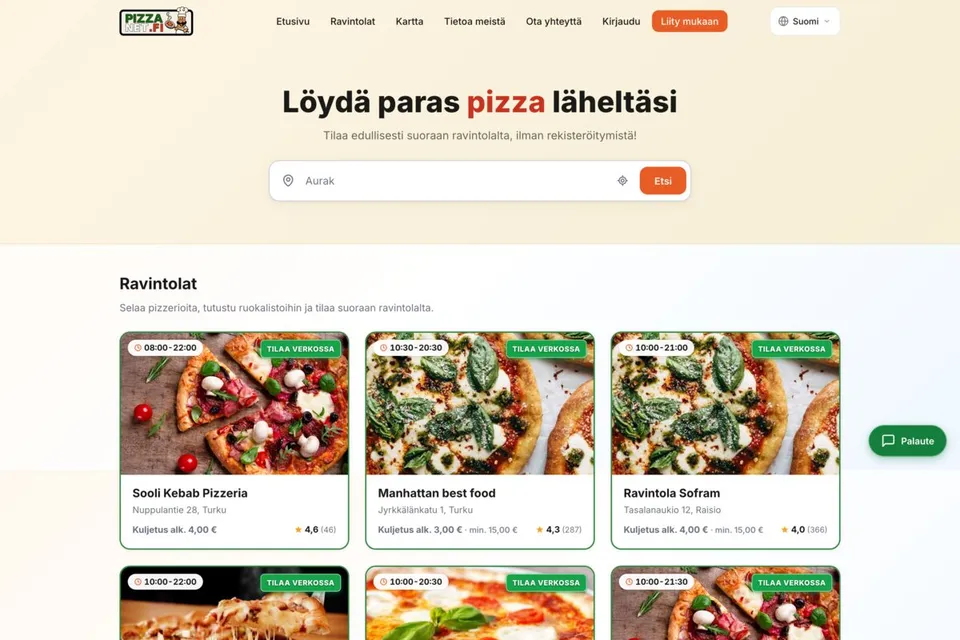 Kuvakaappaus Pizzanetin etusivusta